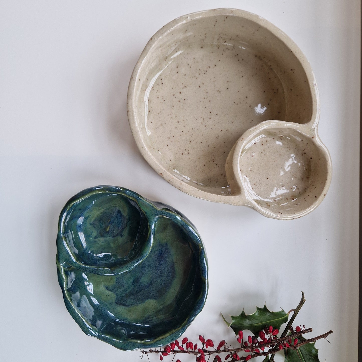 Chip and Dip Bowl in Specled Cream Glaze