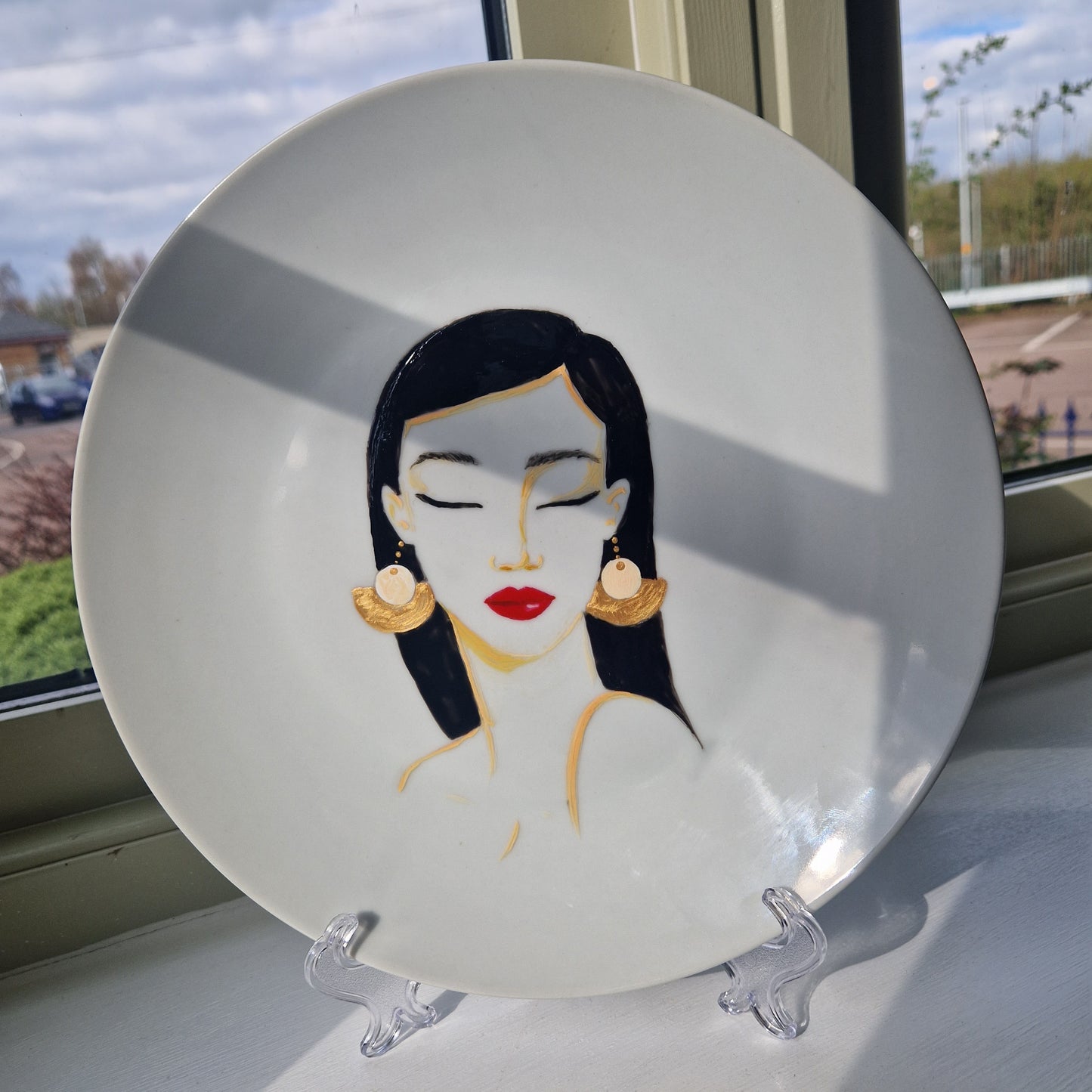 HANDPAINTED Girl with Gold Earrings Plate