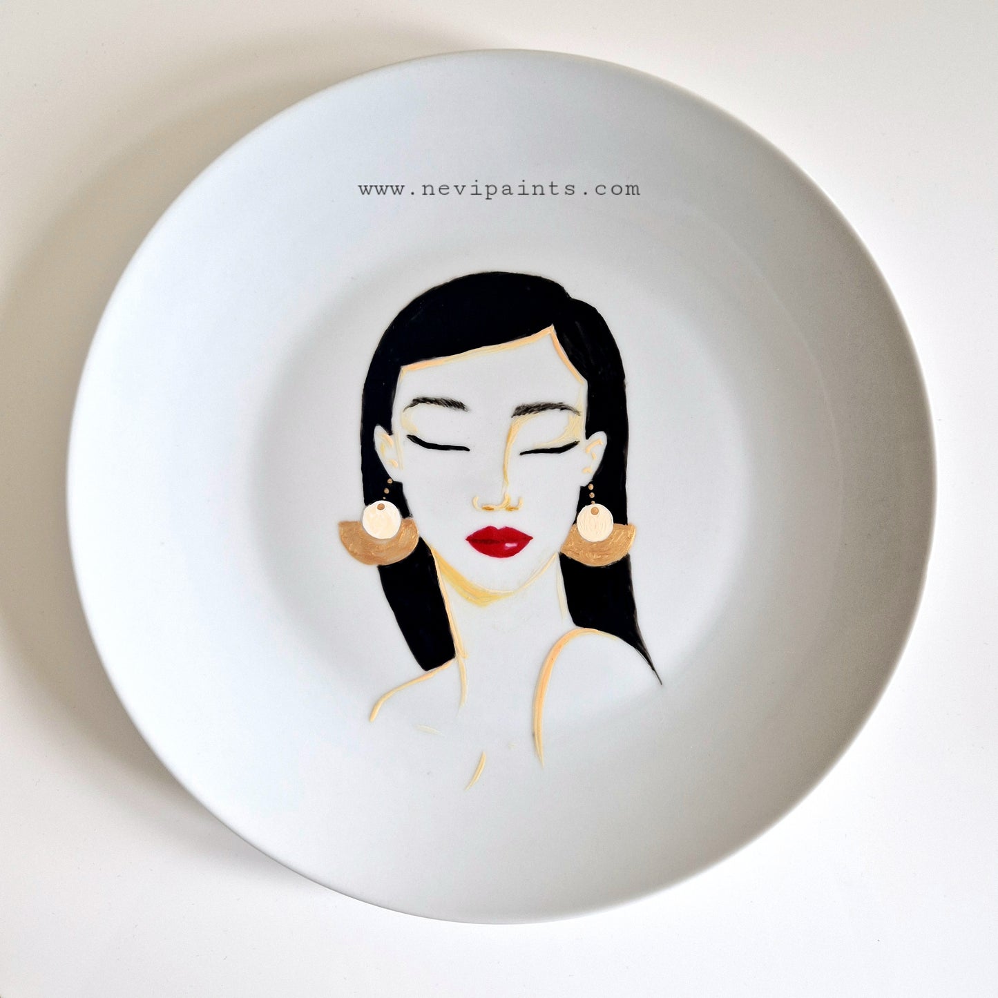 HANDPAINTED Girl with Gold Earrings Plate