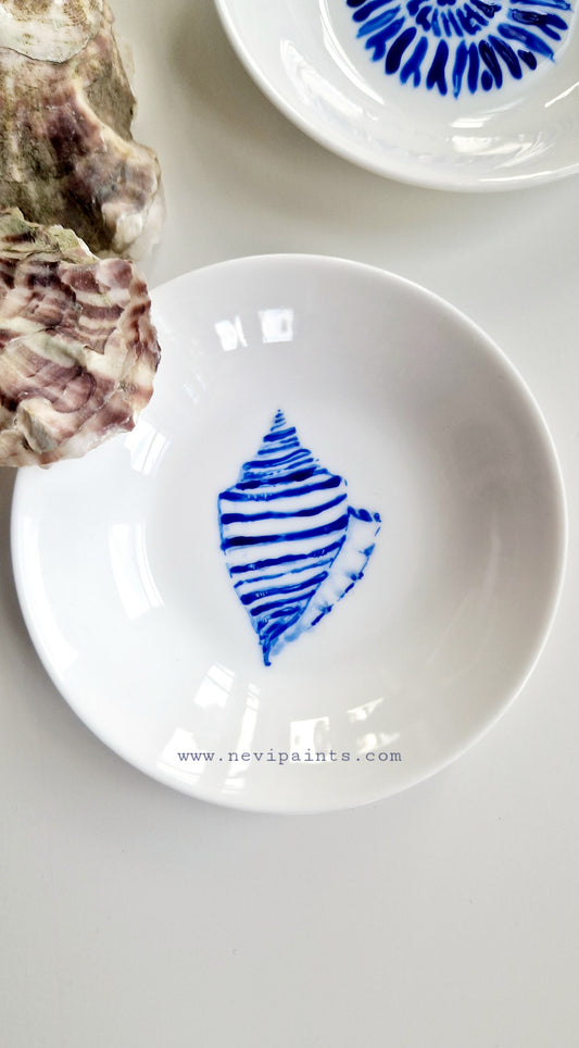 Blue Shell Handpainted Trinket Dish II