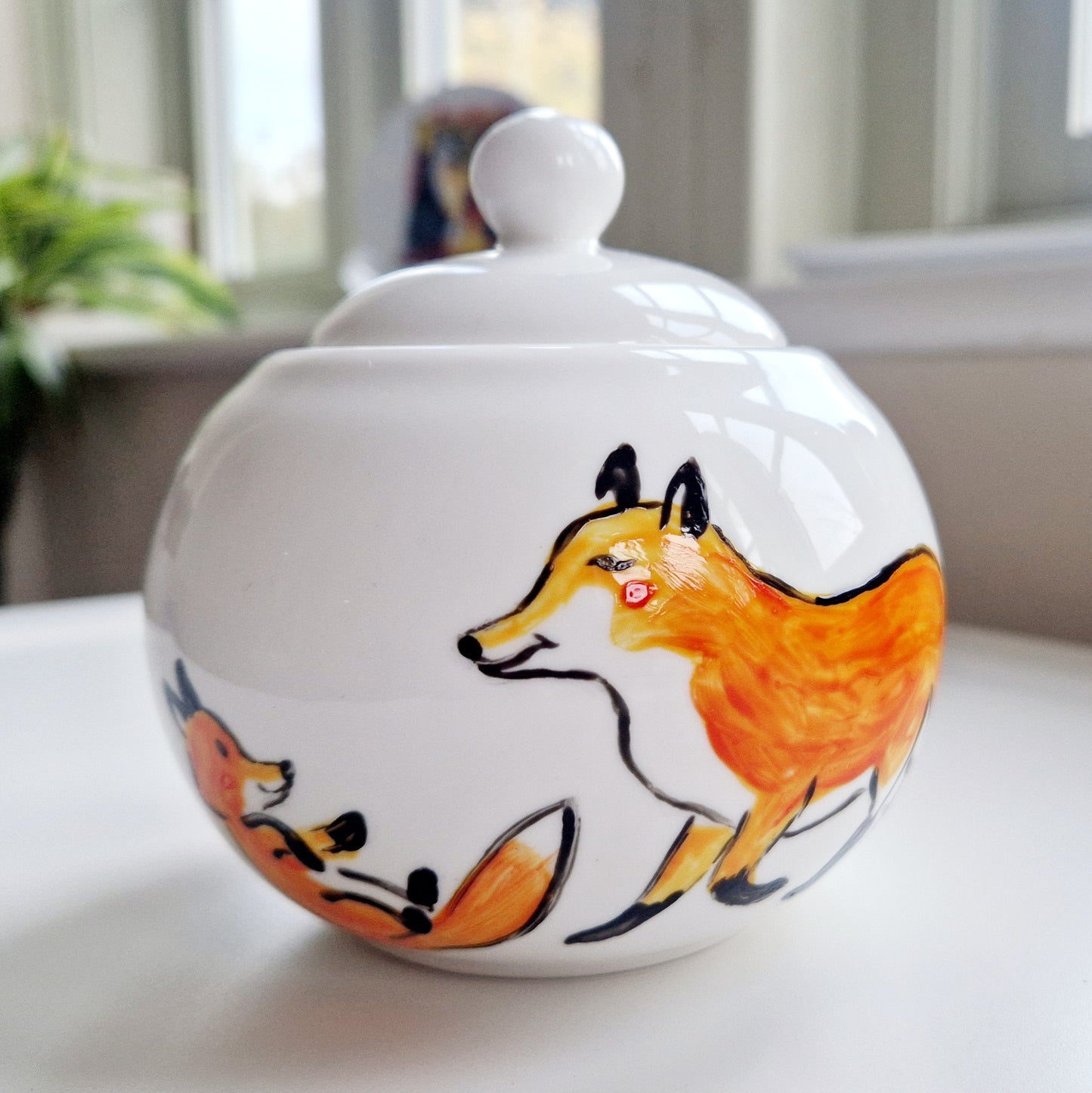 Foxes Handpainted Pot