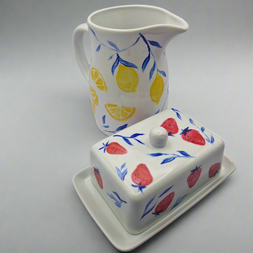 Strawberries Handpainted Butter Dish