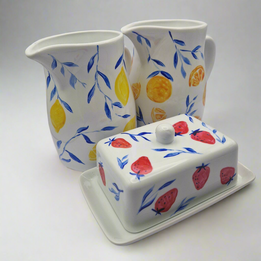 Strawberries Handpainted Butter Dish