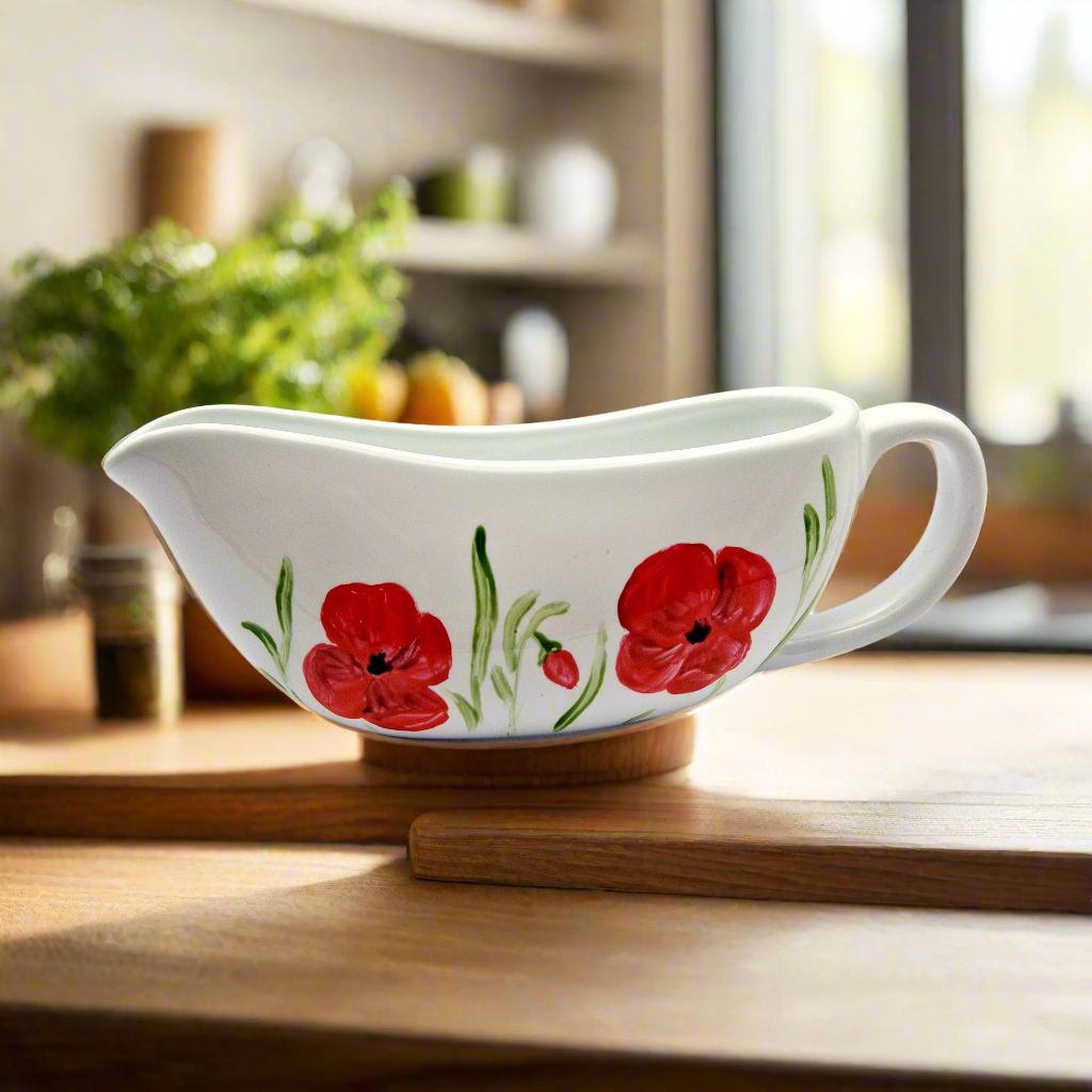 Poppies Handpainted Gravy Boat