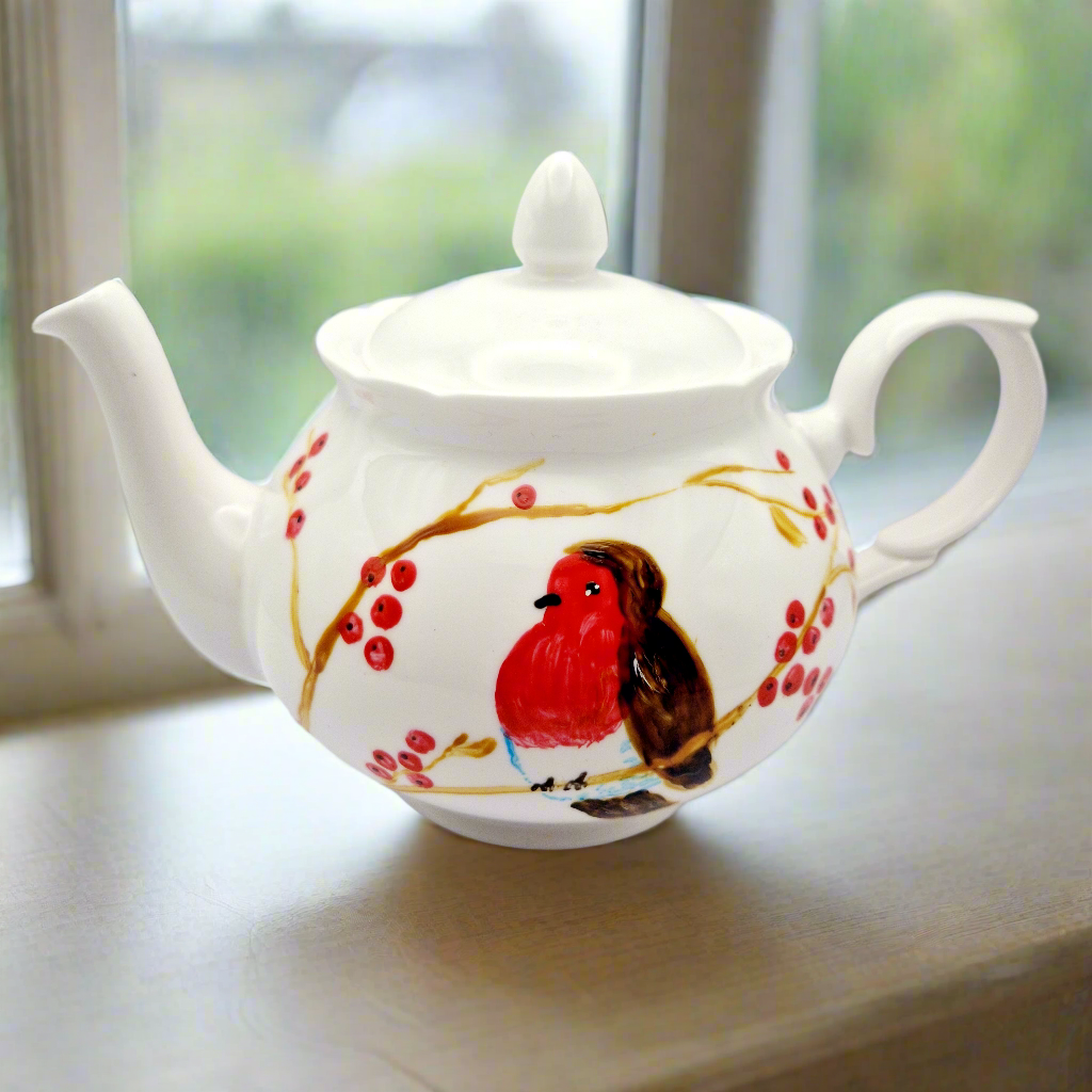 HANDPAINTED Robin Tea Pot