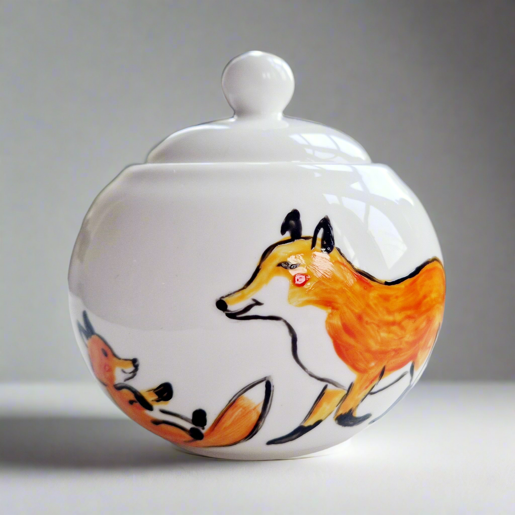 Foxes Handpainted Pot