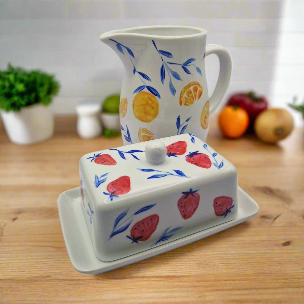 Strawberries Handpainted Butter Dish
