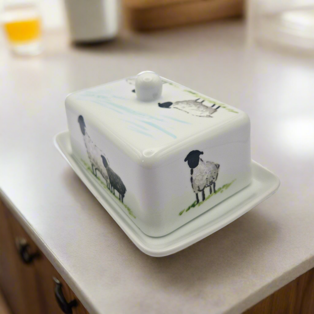 Sheep Handpainted Butter Dish