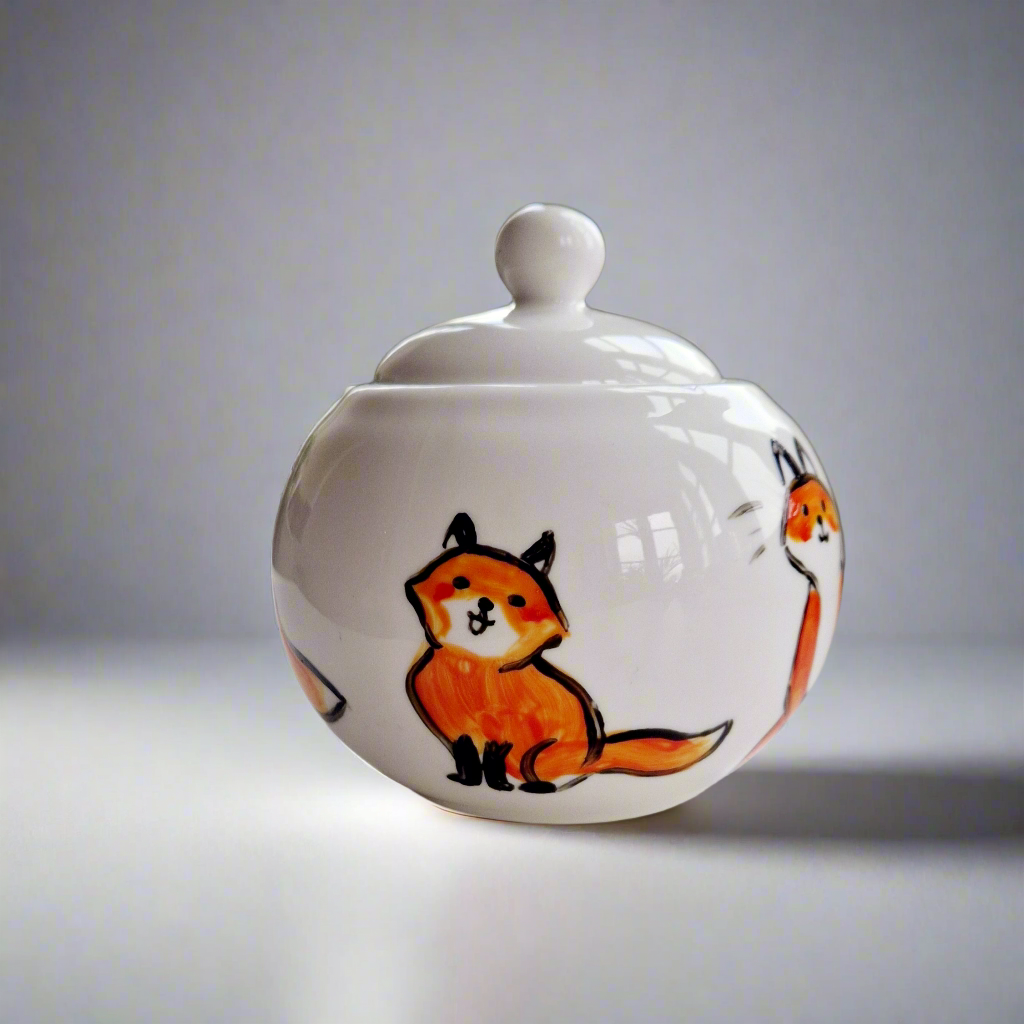 Foxes Handpainted Pot