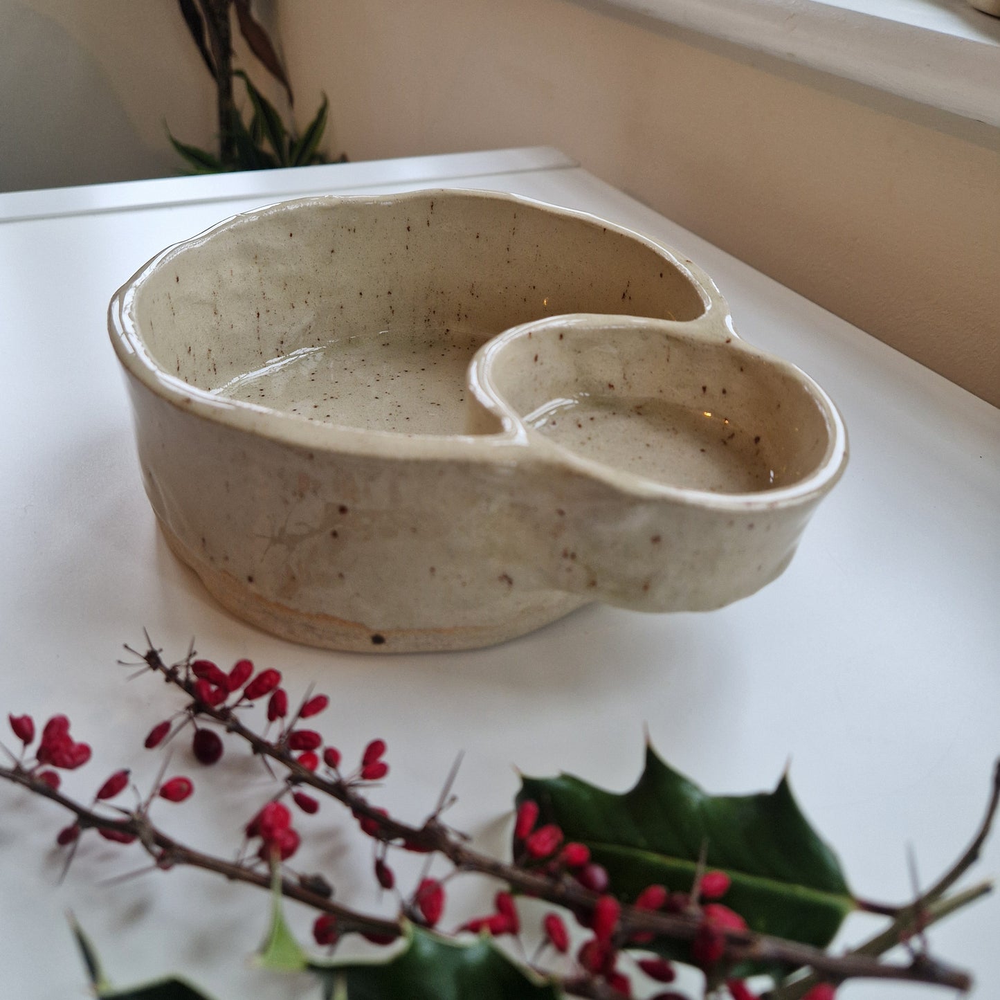 Chip and Dip Bowl in Specled Cream Glaze