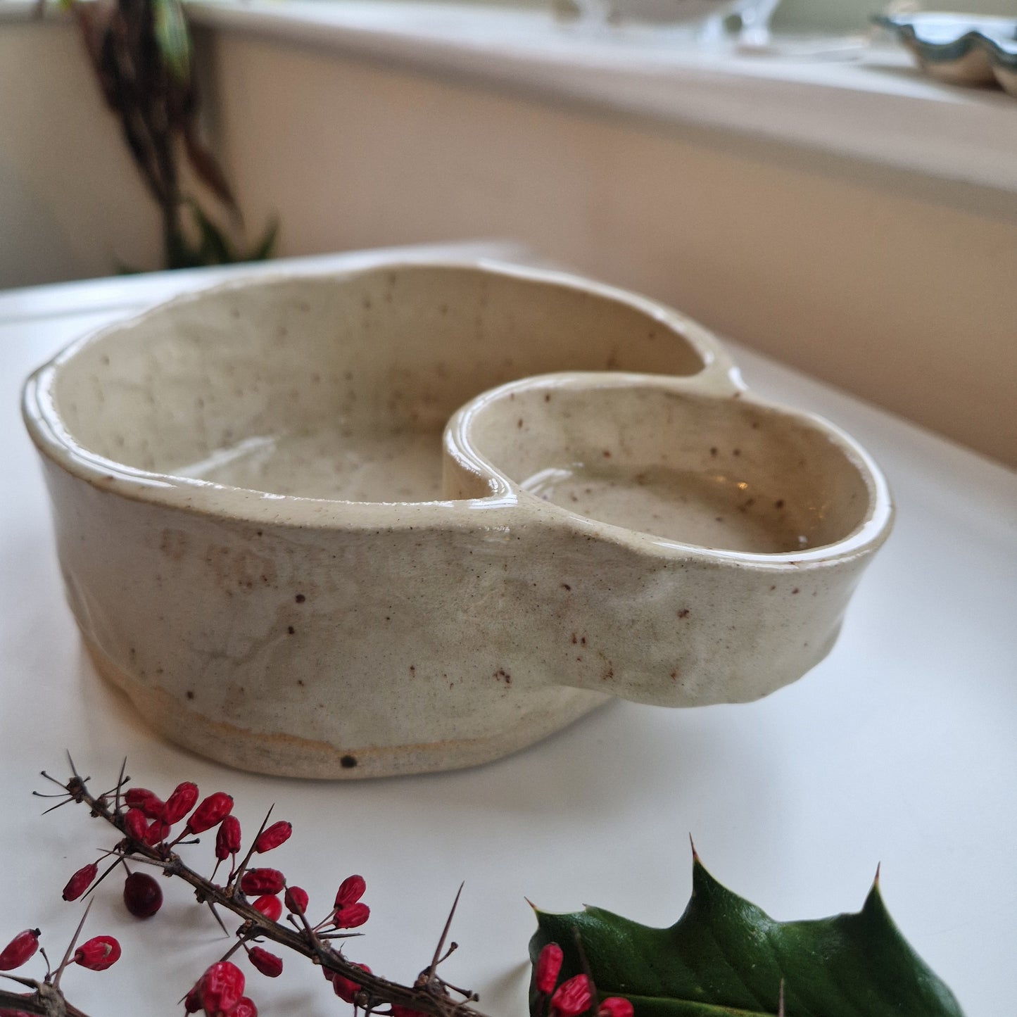 Chip and Dip Bowl in Specled Cream Glaze