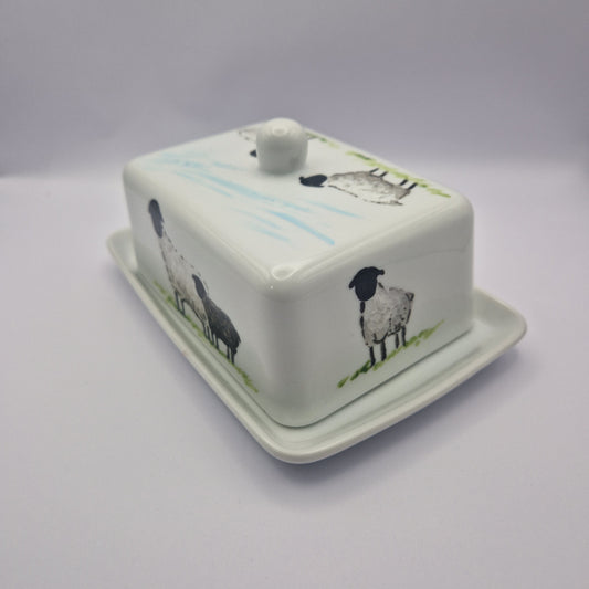 Sheep Handpainted Butter Dish