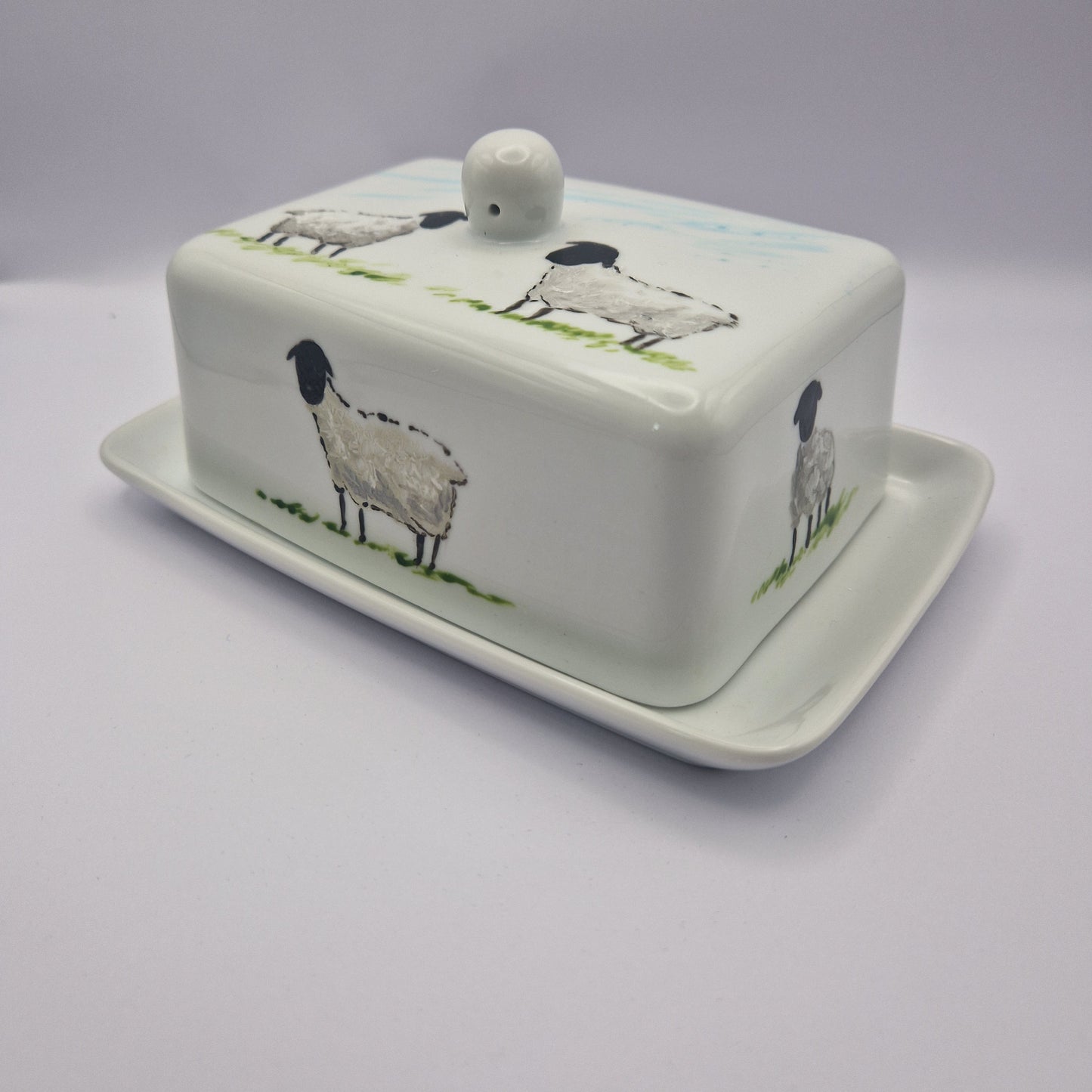 Sheep Handpainted Butter Dish