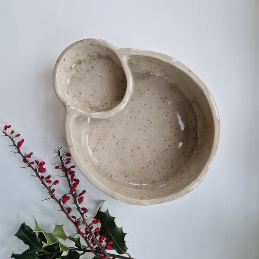 Chip and Dip Bowl in Specled Cream Glaze