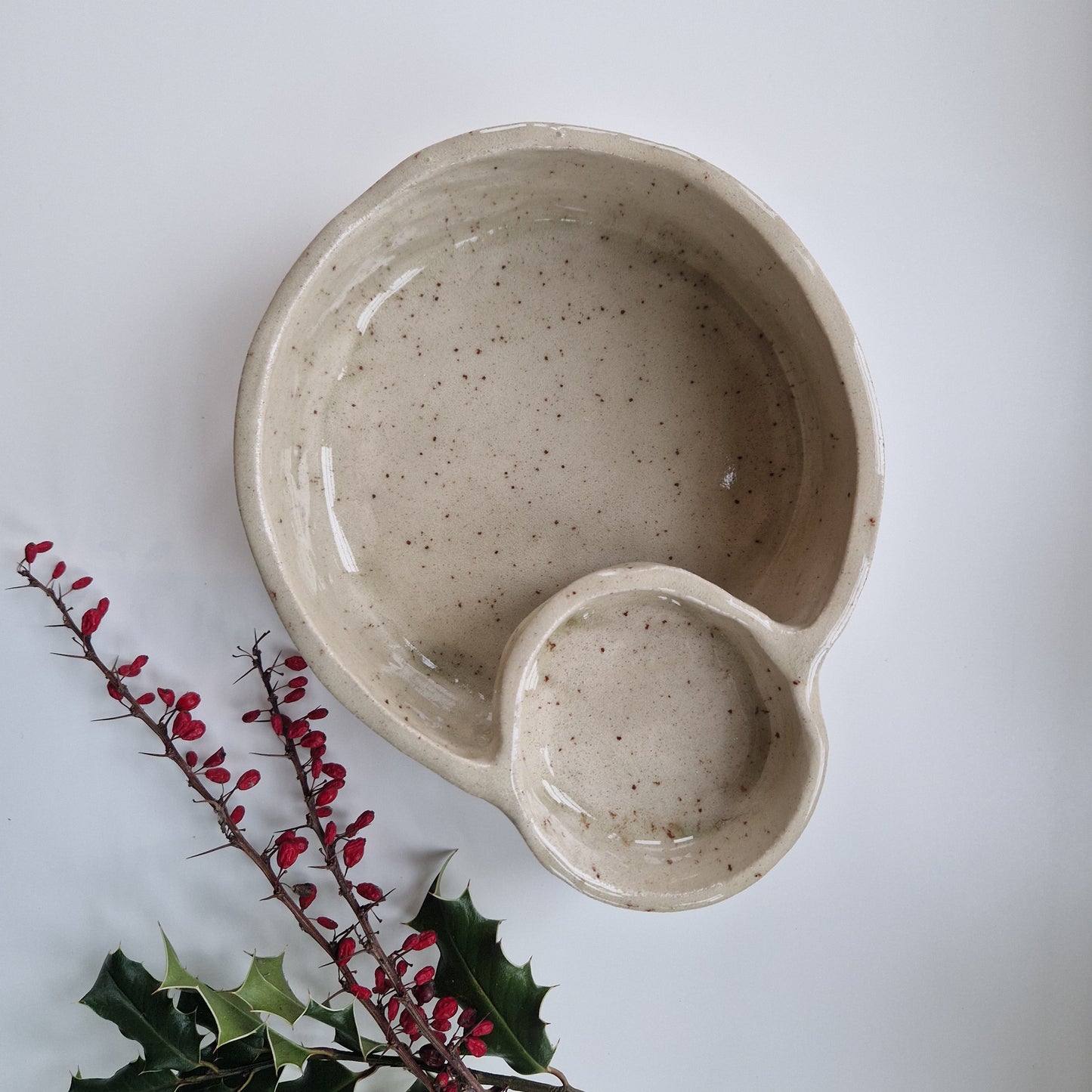 Chip and Dip Bowl in Specled Cream Glaze