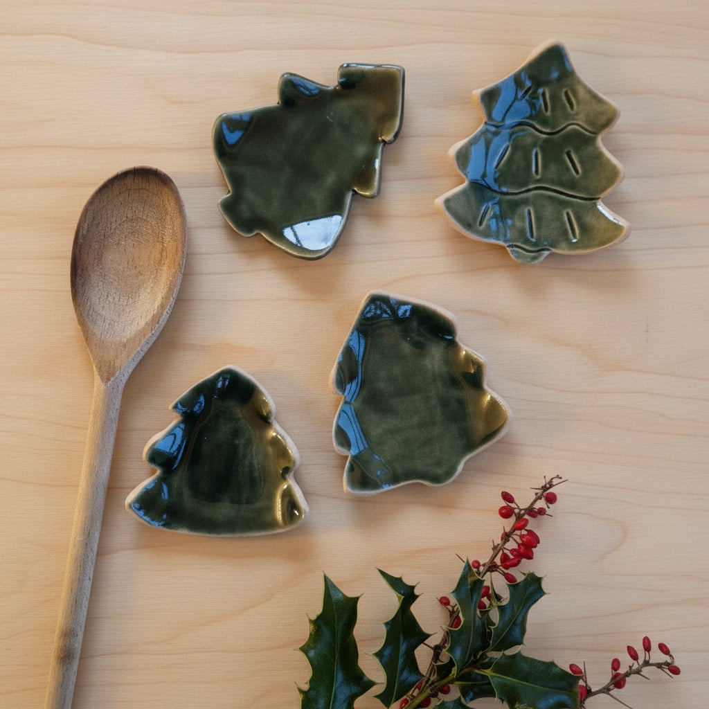 Handmade Ceramic Spoon Rest - Christmas Tree Shaped