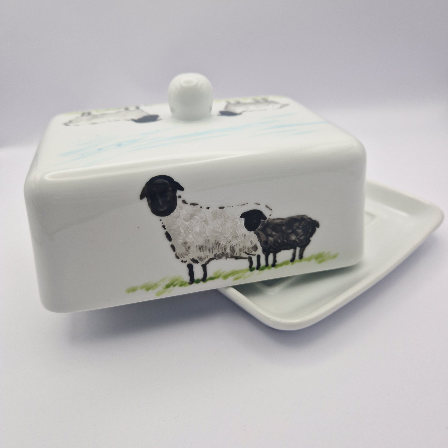 Sheep Handpainted Butter Dish